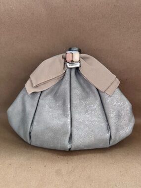 Club Monaco Silver Lambskin Kisslock Clutch.